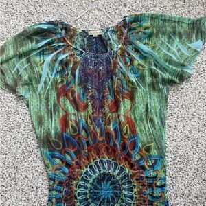 Live and Let Live Green and Blue Patterned Blouse